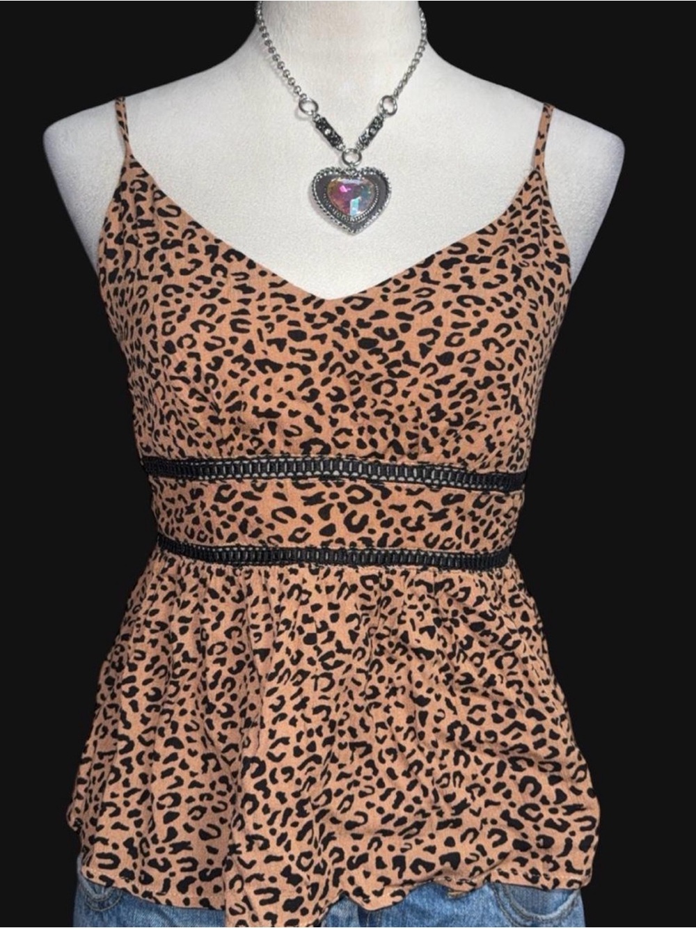 Trixxi Tan and Black Leopard Print Strapless Peplum Top